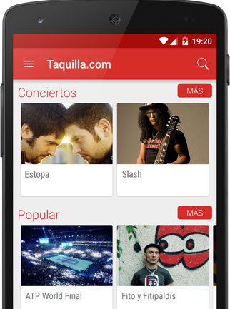 Taquilla.com Aplicaci&oacute;n m&oacute;vil Android y iPhone - Conciertos